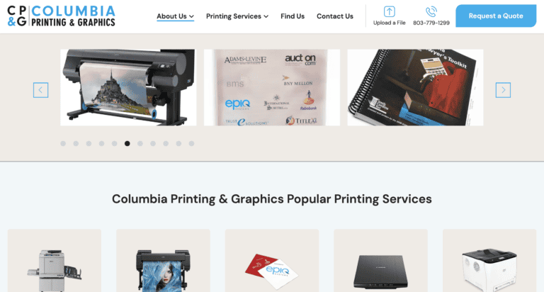 columbia printing & graphics web page page after